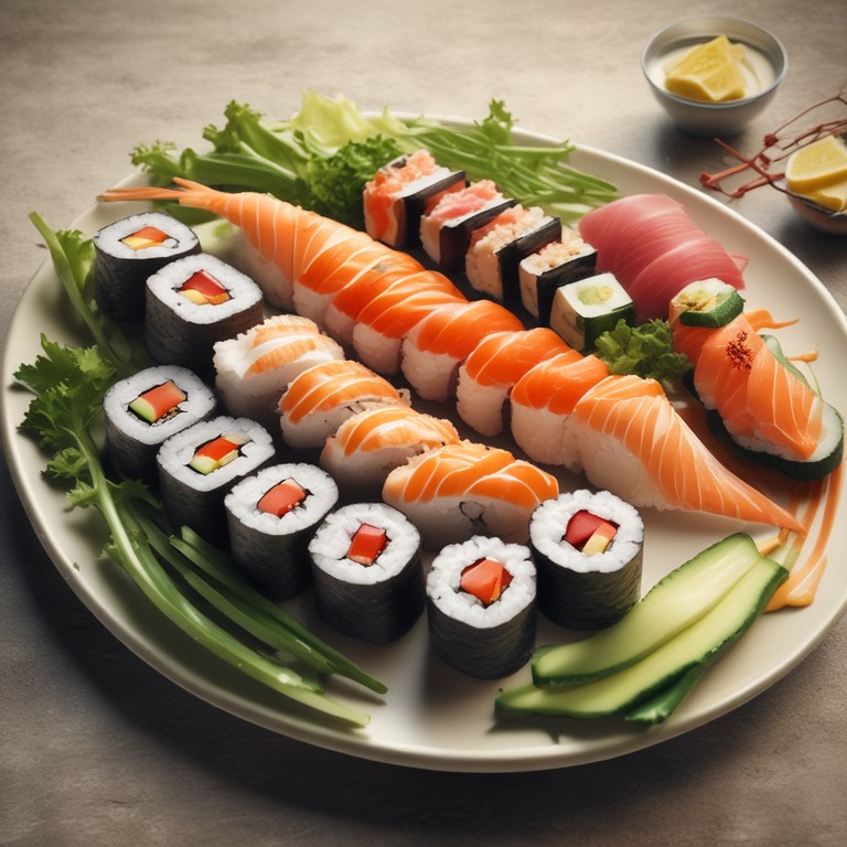 Perfektes Sushi mit frischem Fisch und knackigem Gemüse