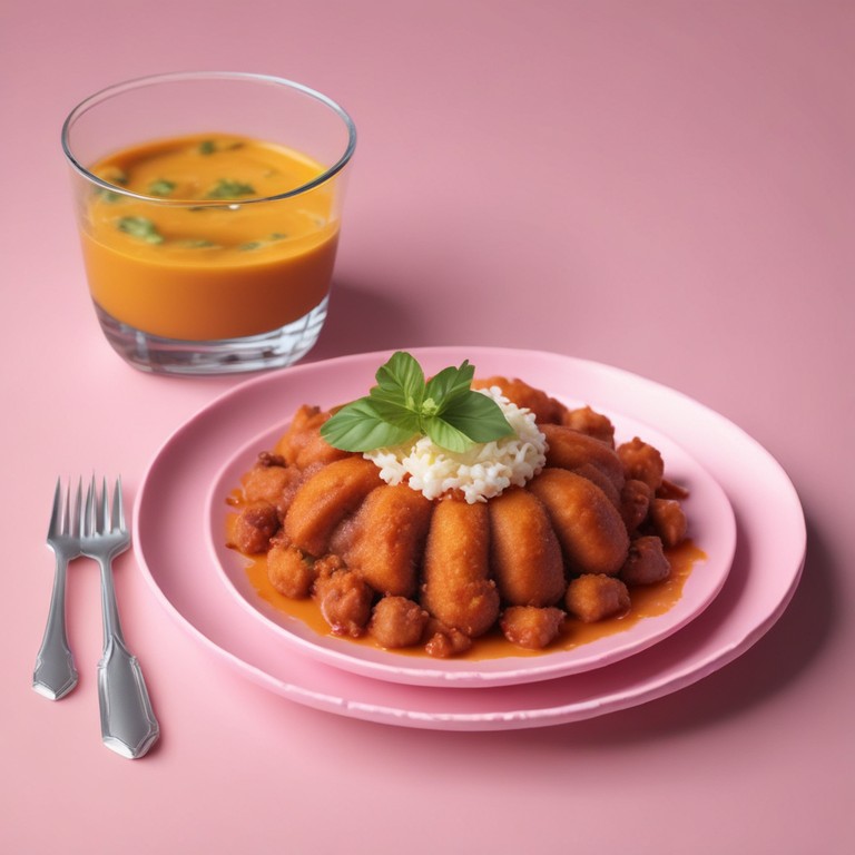 Plátano Relleno con Arroz y Carne en Salsa Rosada