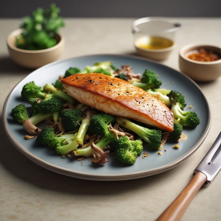 Gebratener Fisch mit Brokkoli und Sojasprossen