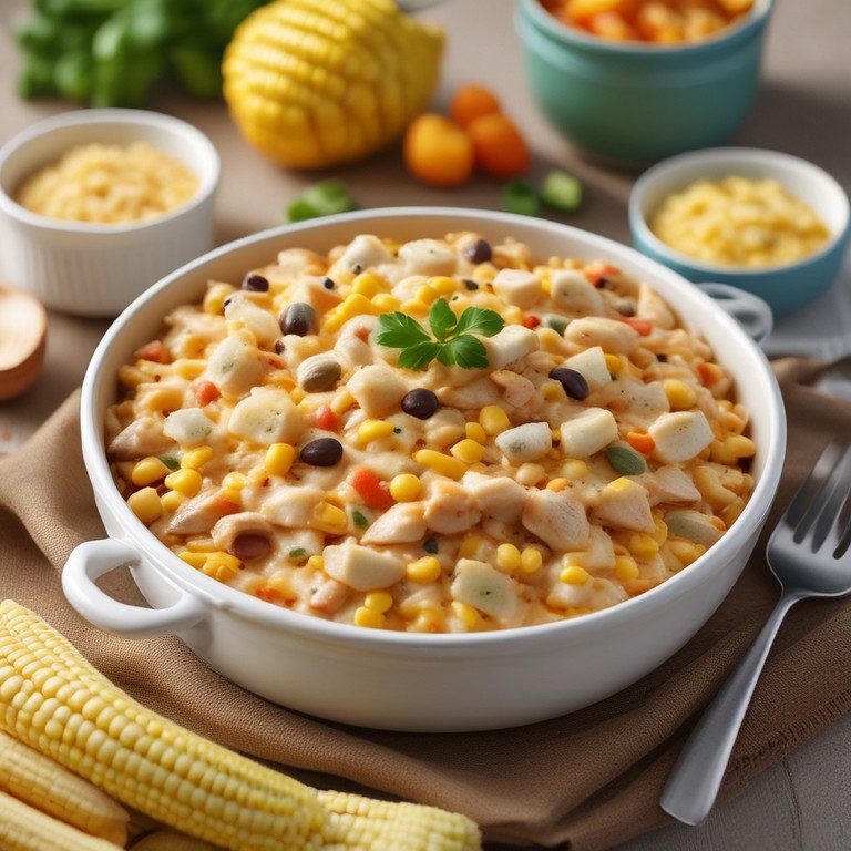 Creamy Chicken and Rice Casserole with Corn and Beans