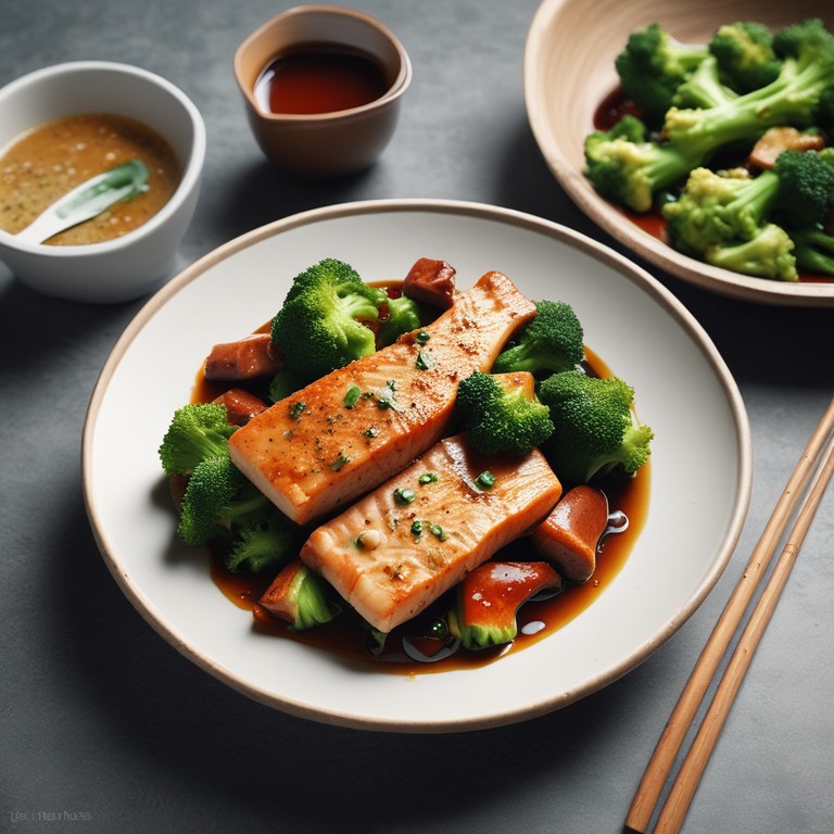 Scharfes Fisch- und Brokkoli-Gericht mit Sojasoße