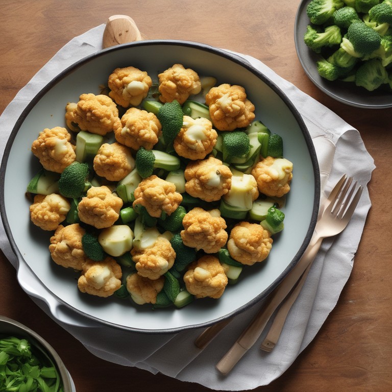 Gebratener Blumenkohl mit Zucchini und Lauch