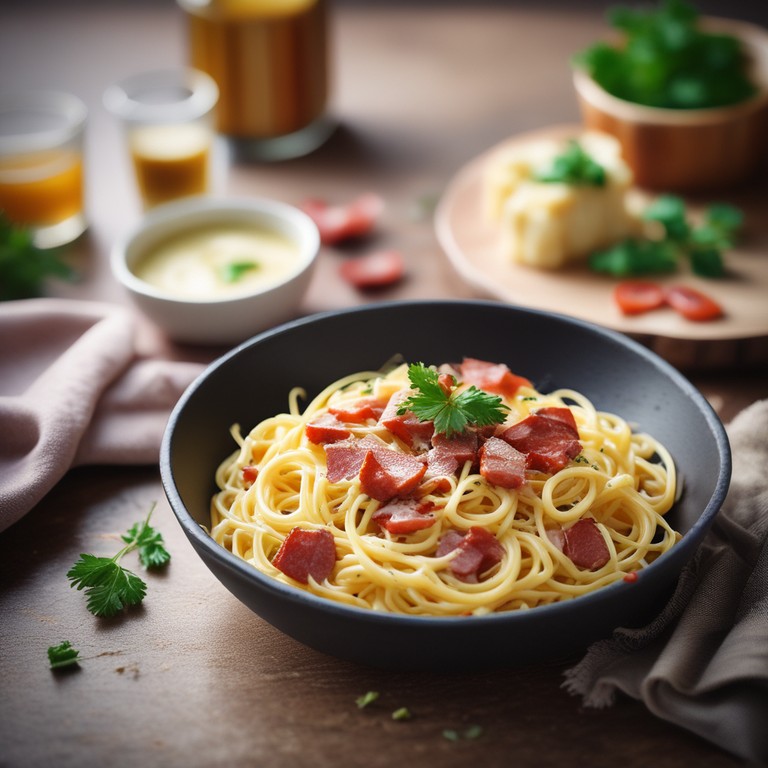 Spaghetti Carbonara mit Salami