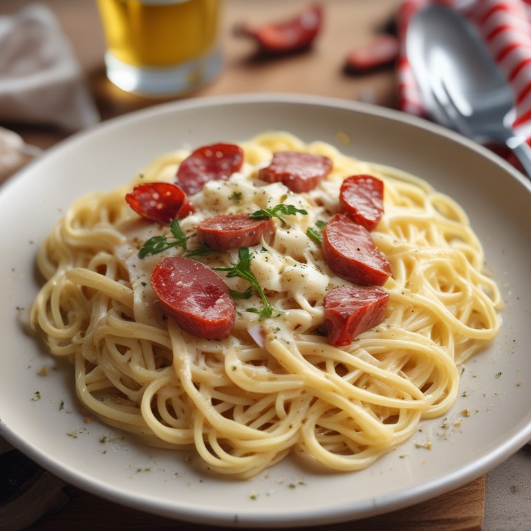 Spaghetti Carbonara mit Salami