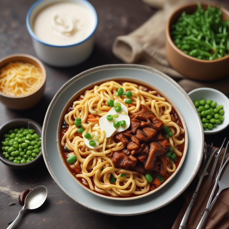 Röstis mit Pilz-Gulasch und Soja-Udon-Nudeln