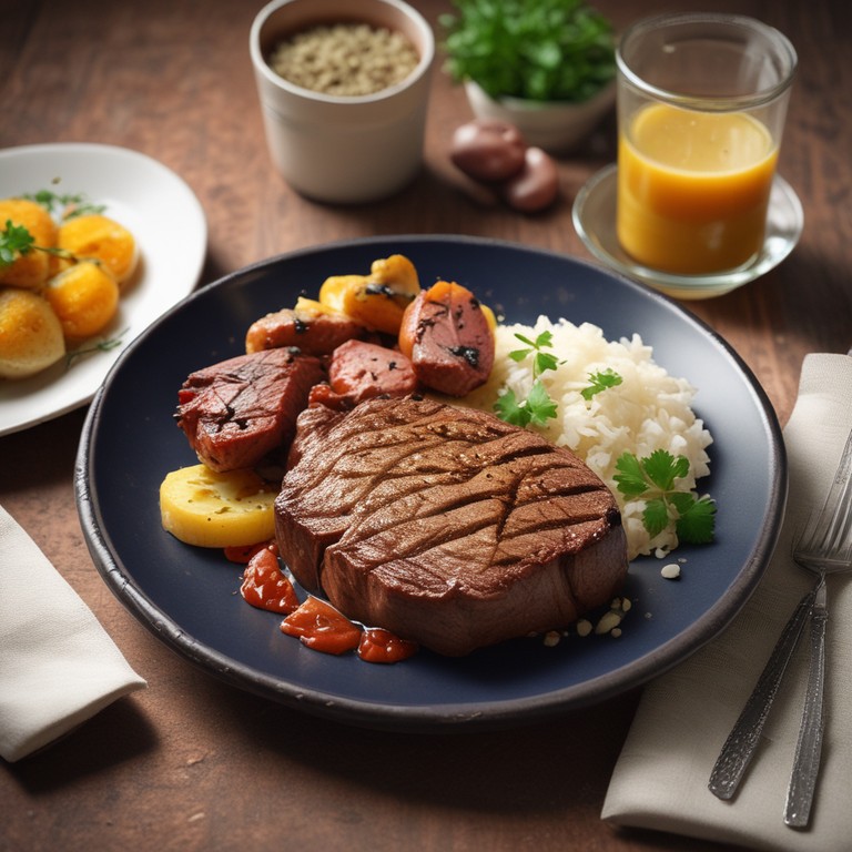 Argentinisches Rumpsteak mit Reis und Kartoffeln