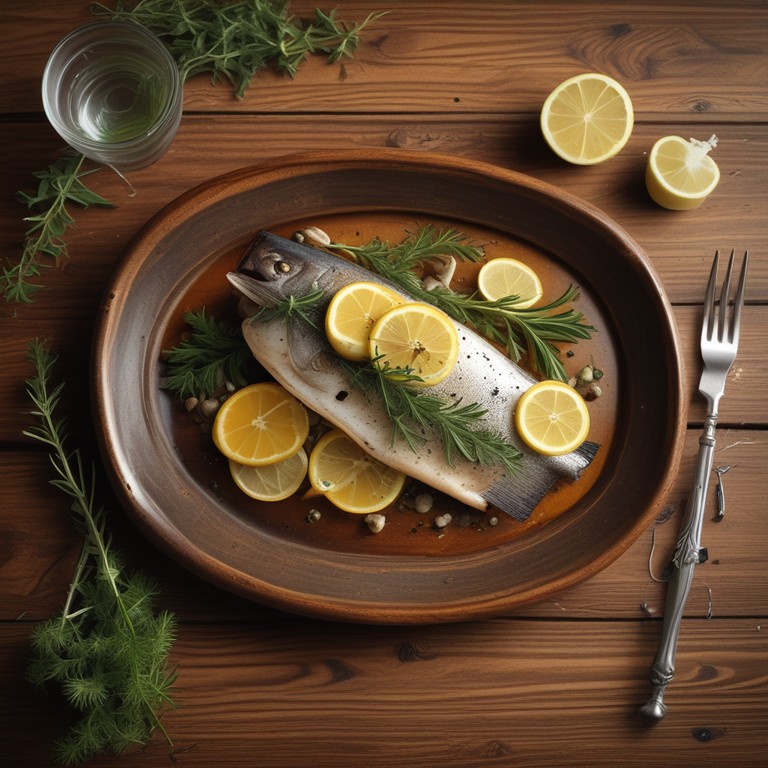 Запеченный сибас с лимоном и травами