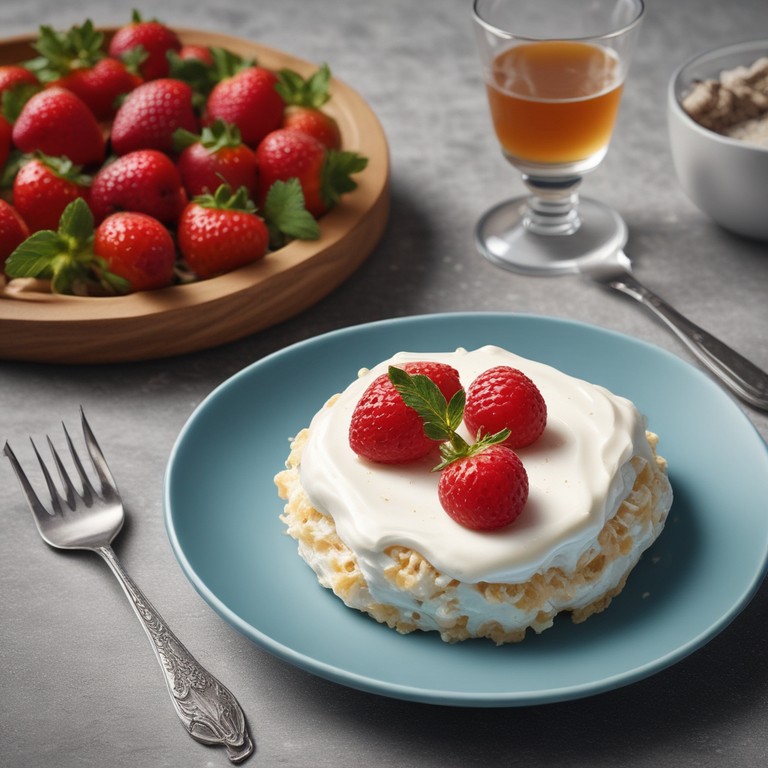 Erdbeer-Quark-Dessert mit Sahne und Amarettini