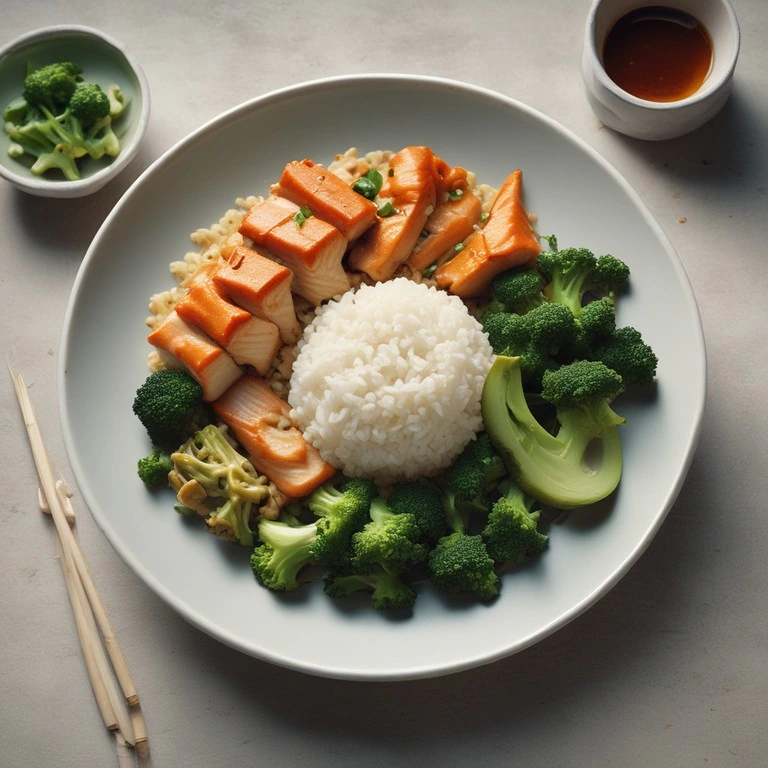 Asiatischer Fisch mit Brokkoli und Reis