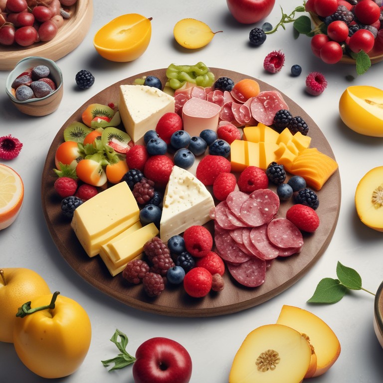 Tabla de Quesos con Flores de Fruta y Salami