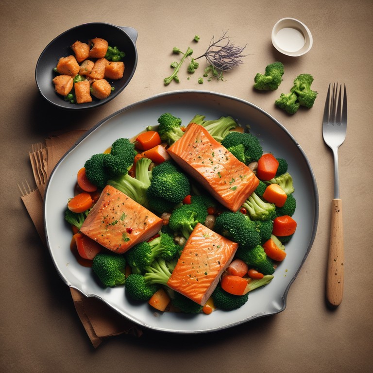 Gebratener Lachs mit Brokkoli und Gemüse