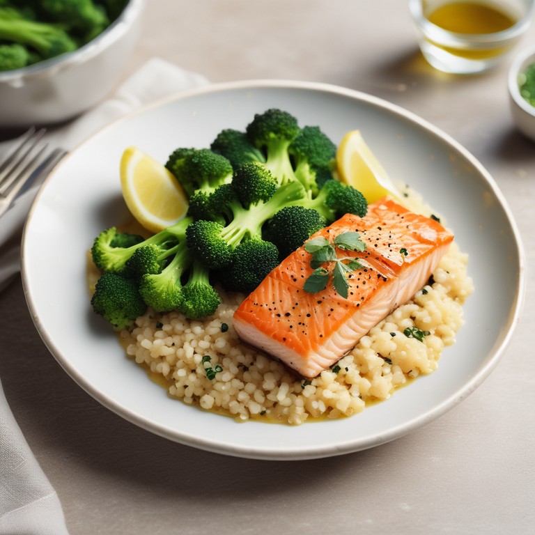 Baked Salmon with Quinoa and Steamed Broccoli