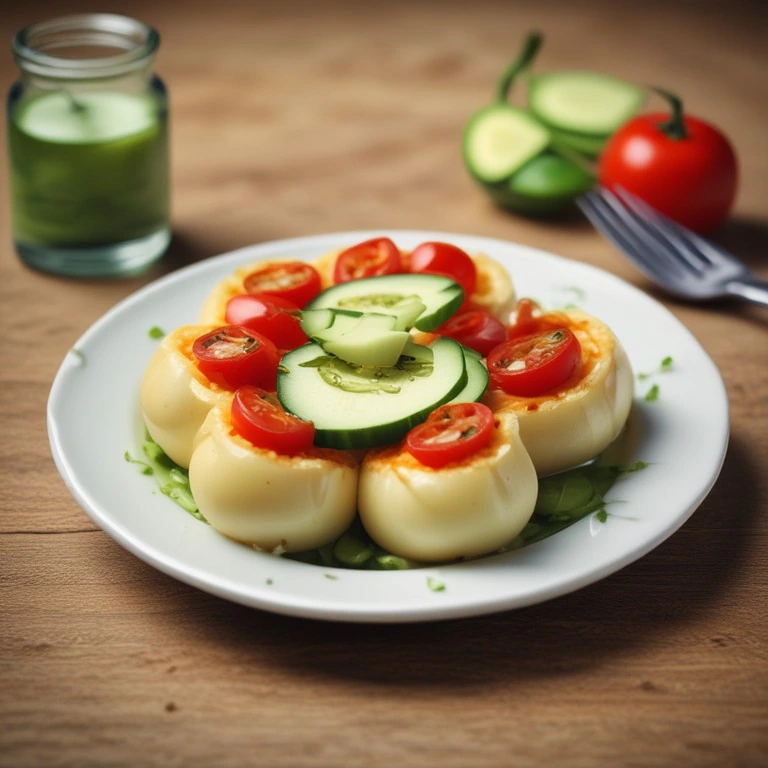 Gefüllte Käse-Zwiebeln mit Gurke und Tomaten