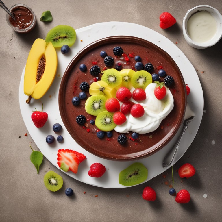 Chocolate Ragi Pudding with Fresh Cream and Fruits