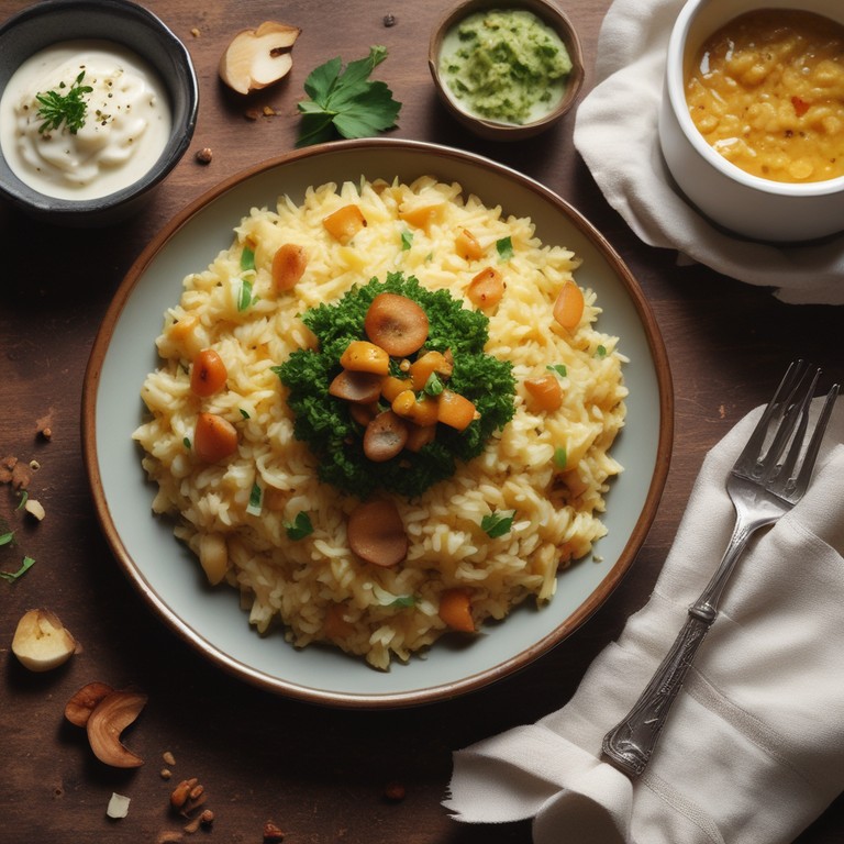 Spiced Potato Rice with Garlic Chutney