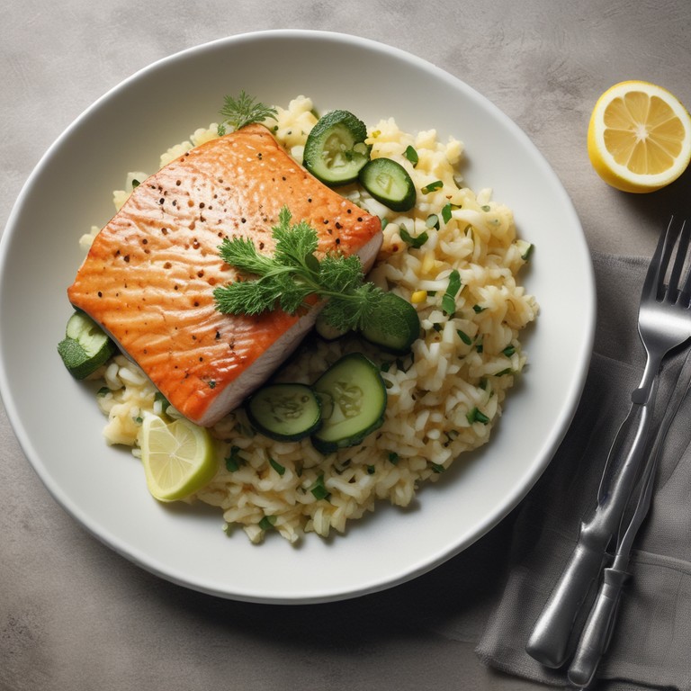 Gebratener Lachs mit Zitronen-Kräuter-Reis und Zucchini