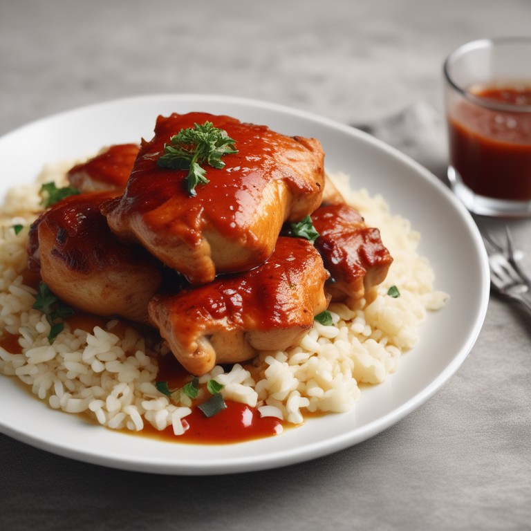 Frango ao Molho de Catchup e Orégano com Arroz