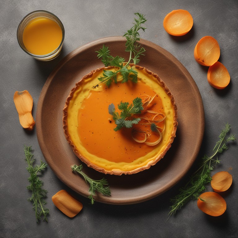 Geräucherter Karotten-Topinambur-Flan mit Kräuterchips