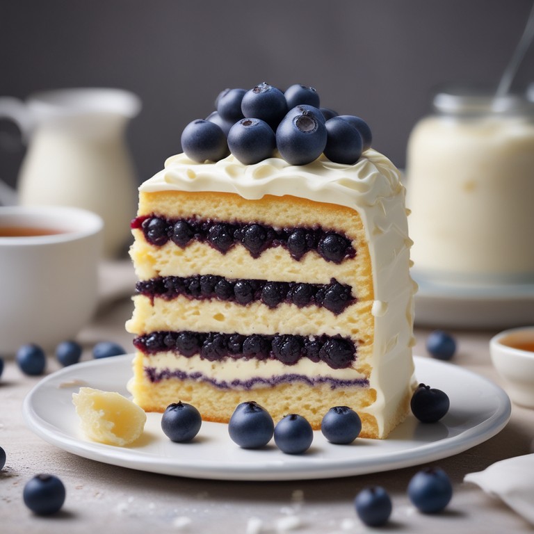 White Chocolate Covered Blueberries and Cream Sponge Cake