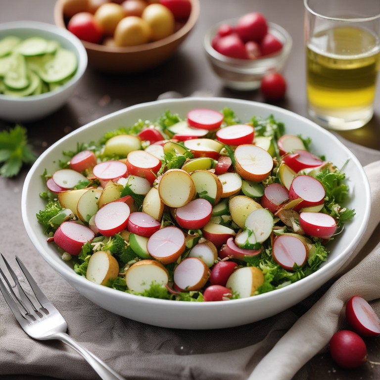 Süßer Senf-Kartoffel-Gurken-Radieschen-Salat