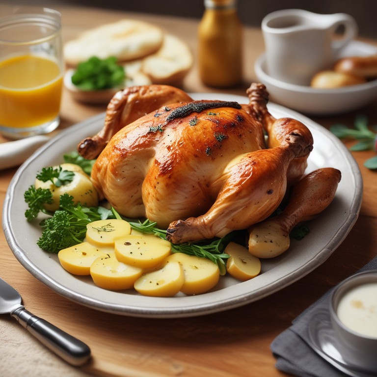 Frango Assado com Batatas e Queijo