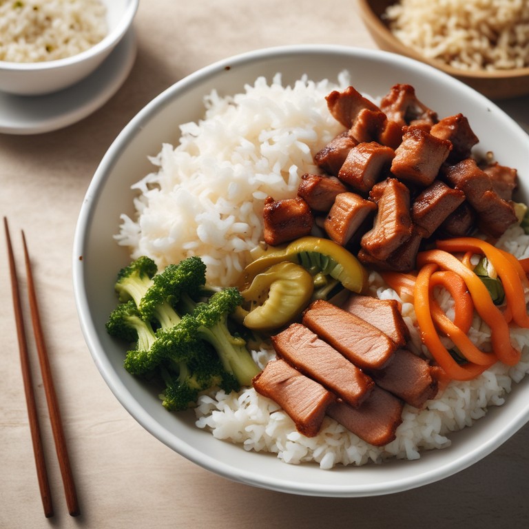 Asiatisches Schweinefleisch mit Reis