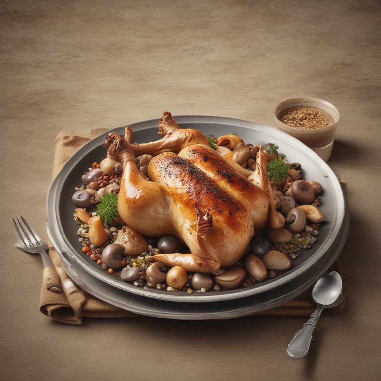 Печеная курица с гречкой и грибами