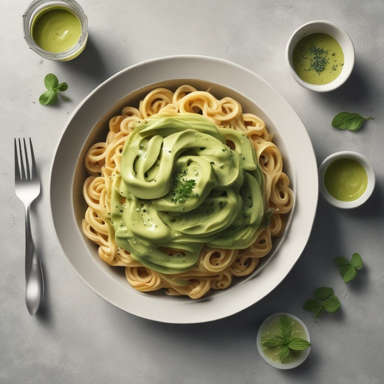 Moderne Nudeln mit cremiger Avocado-Sauce