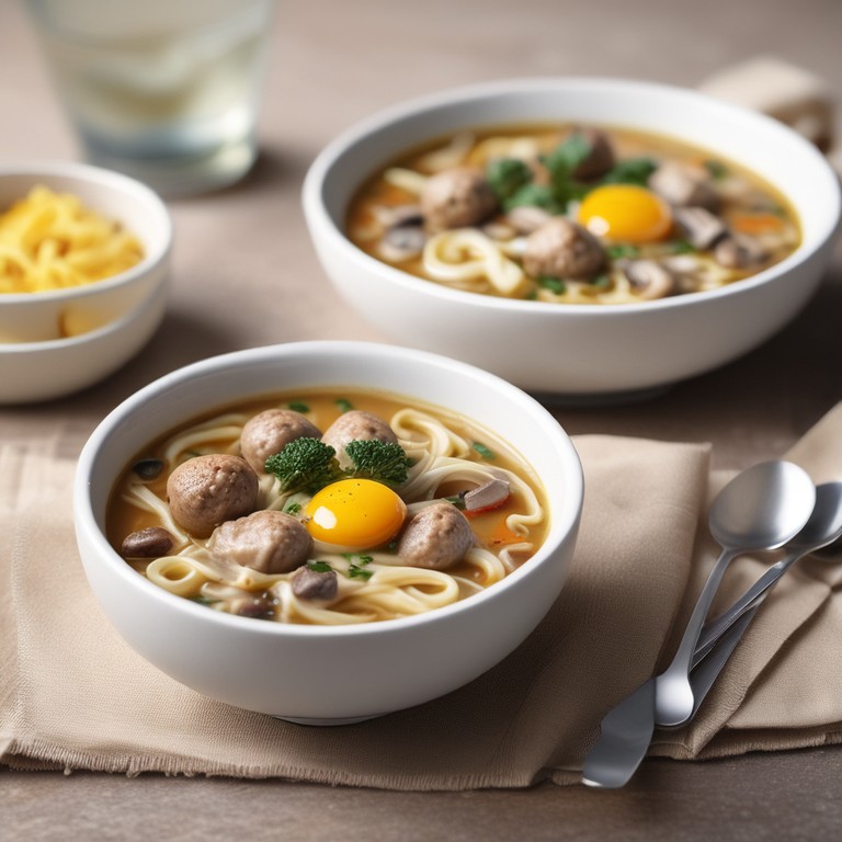Creamy Mushroom Meatball Soup with Egg Noodles