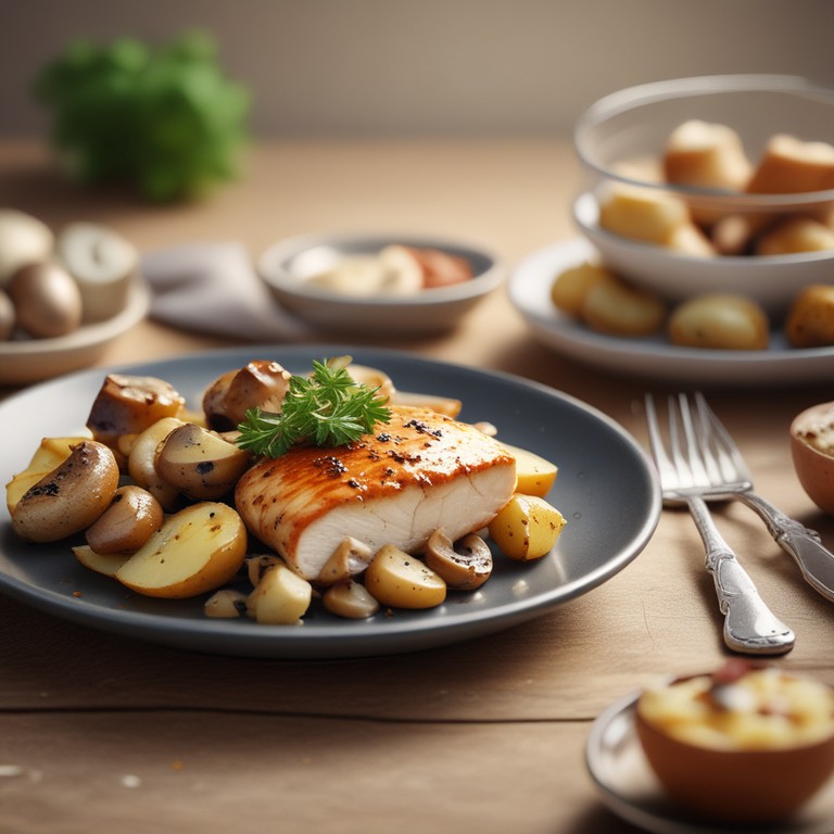 Запеченная грудка с картофелем и грибами