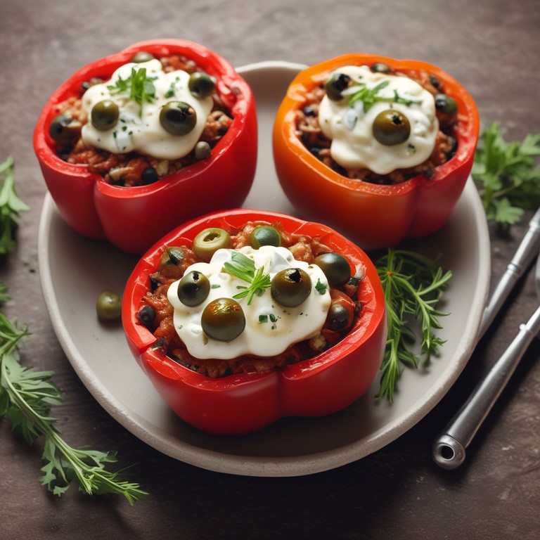 Gefüllte Paprika mit Oliven, Feta und Tomate