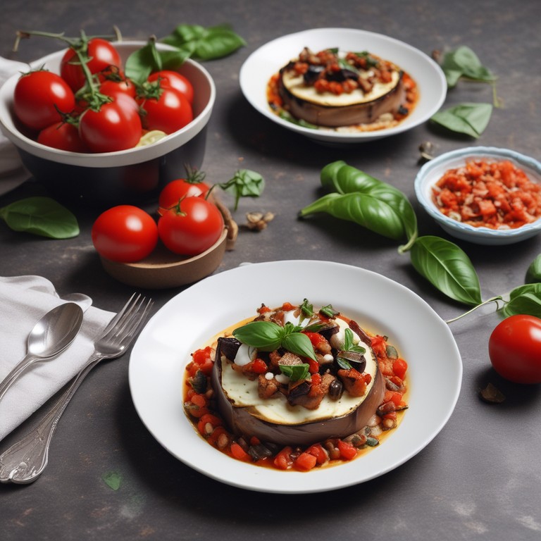 Geroosterde Aubergine Caponata met Basilicum en Mozzarella