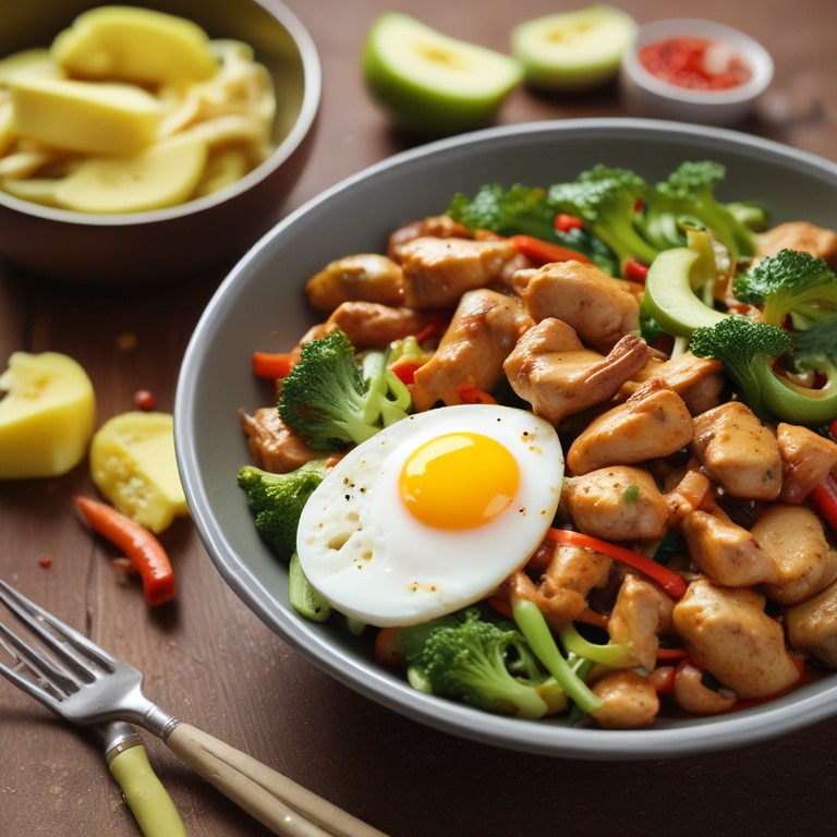 Spicy Chicken and Egg Stir-Fry with Banana Peppers