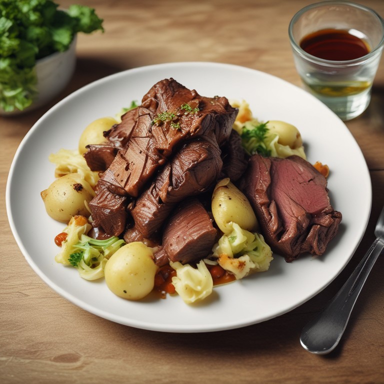 Geschmortes Rinderbäckchen mit Kohl und Kartoffeln