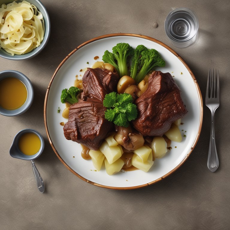 Geschmortes Rinderbäckchen mit Sellerie, Artischocke, Pastinake und Kartoffeln