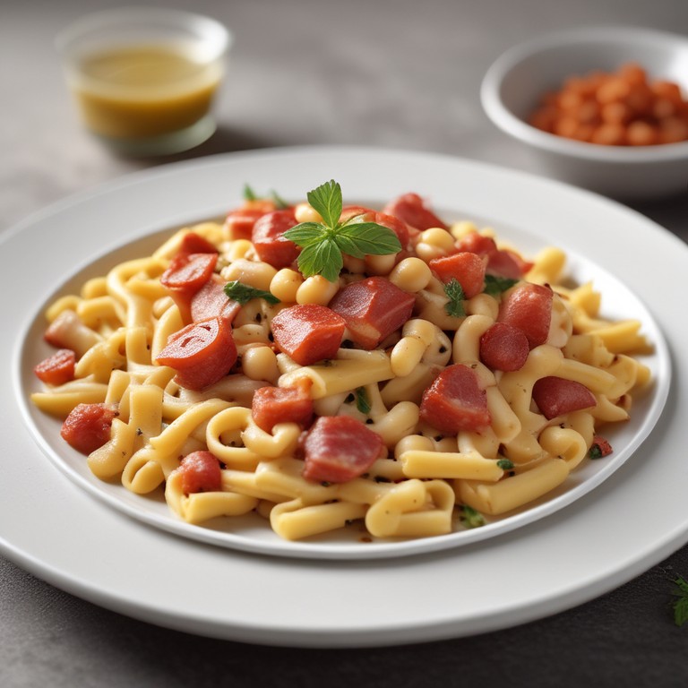 Creamy Bacon Pasta with Chickpeas and Salami