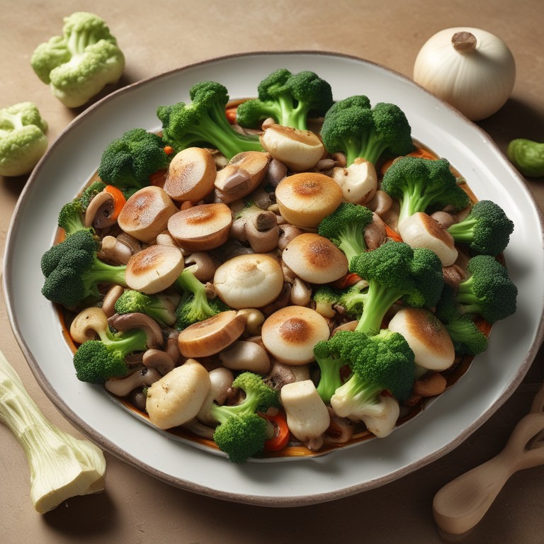 Gemüsepfanne mit Champignons, Blumenkohl, Brokkoli und Lauch