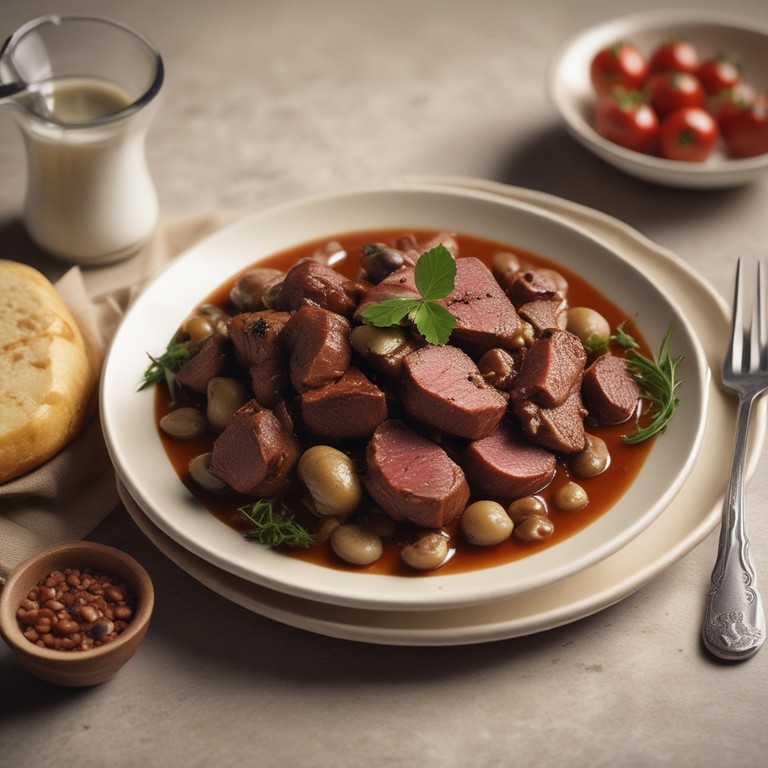 Estofado de Carne con Aceitunas, Crema Ácida y Champiñones