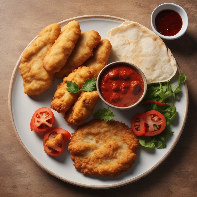 Crispy Chicken Fry with Soft Chapati and Tangy Tomato Sauce