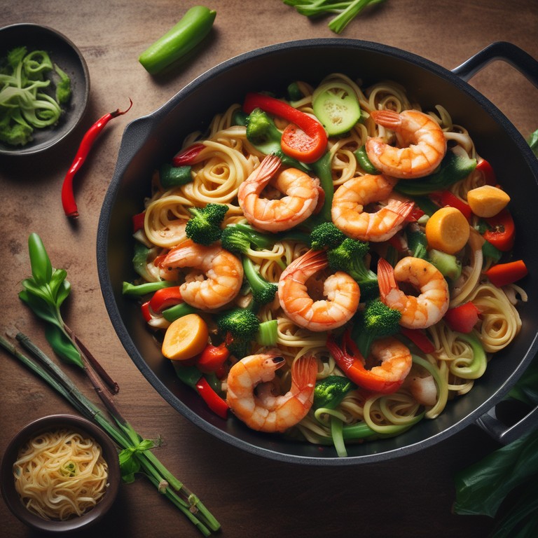 Spicy Shrimp Stir-Fry with Noodles and Vegetables