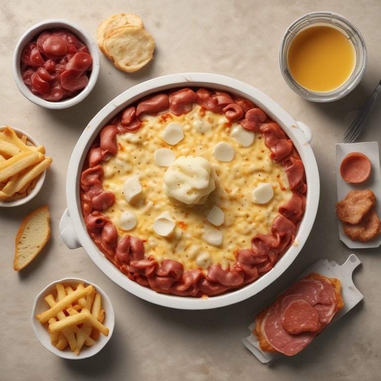 Käse-Pommes-Salami-Schichtauflauf