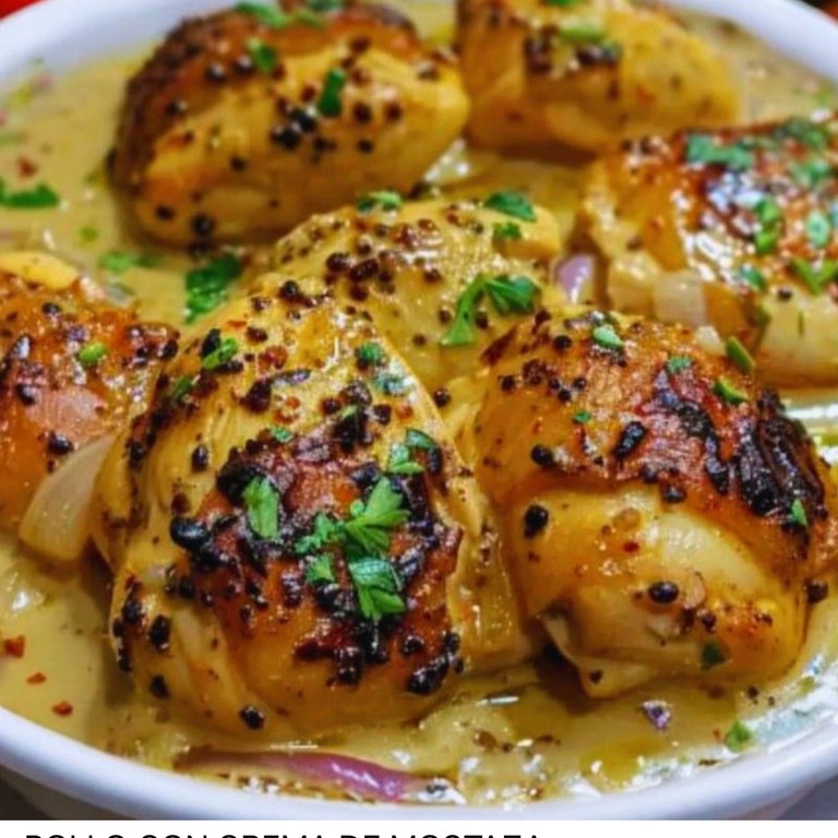 Pollo con crema de mostaza 