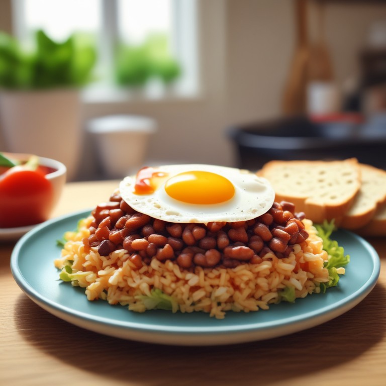 Arroz con Habichuelas y Huevo