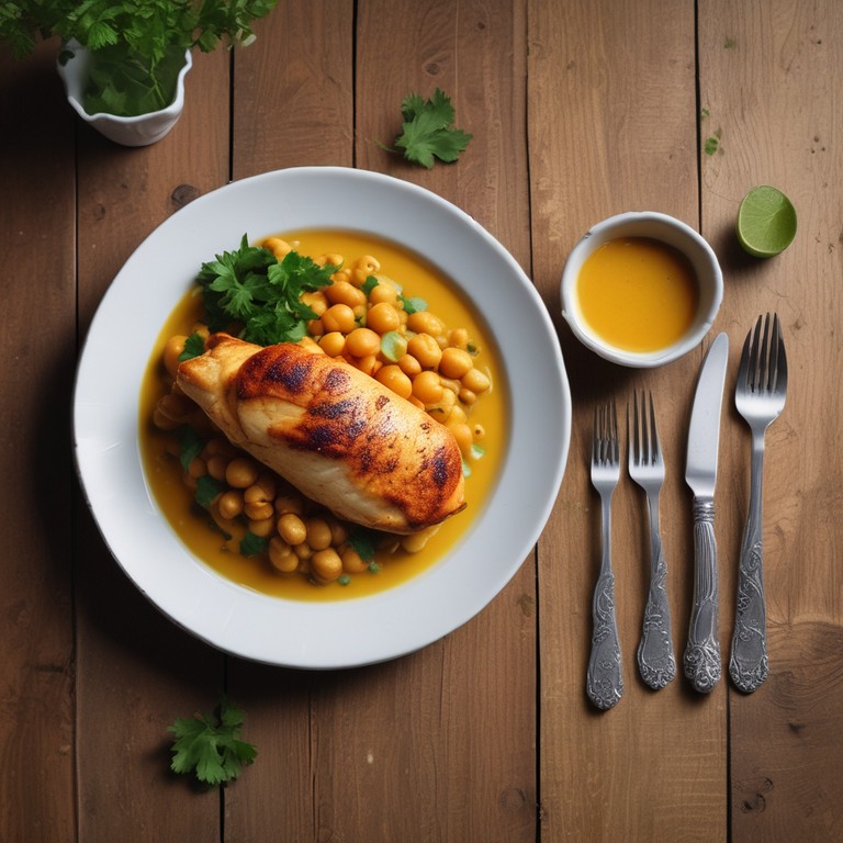Hühnchenbrustfilet mit Curry-Limettensauce und Kichererbsen-Daal