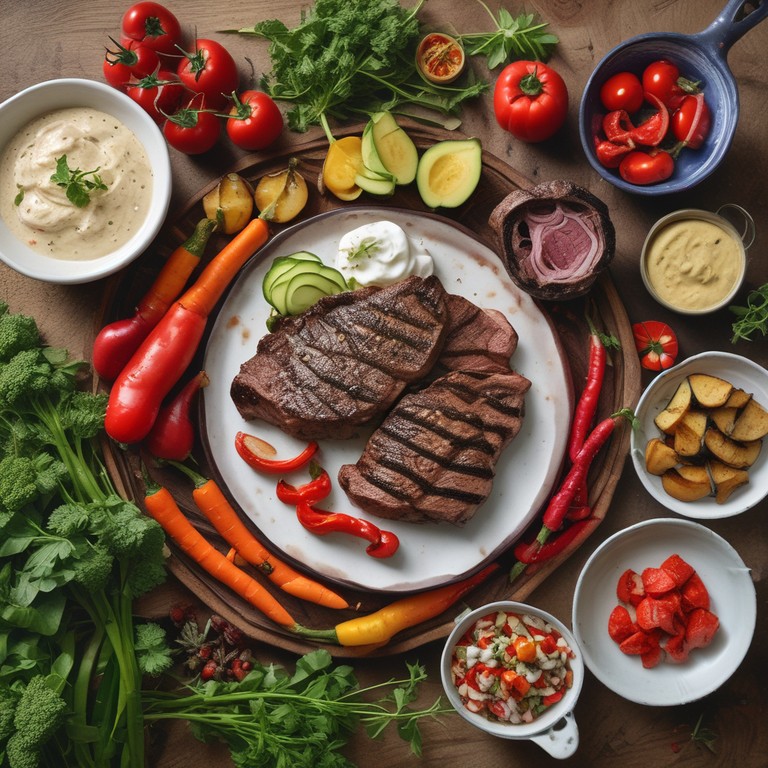 Wagyu Steak vom Kamado mit leichten Beilagen und aromatischem Dip