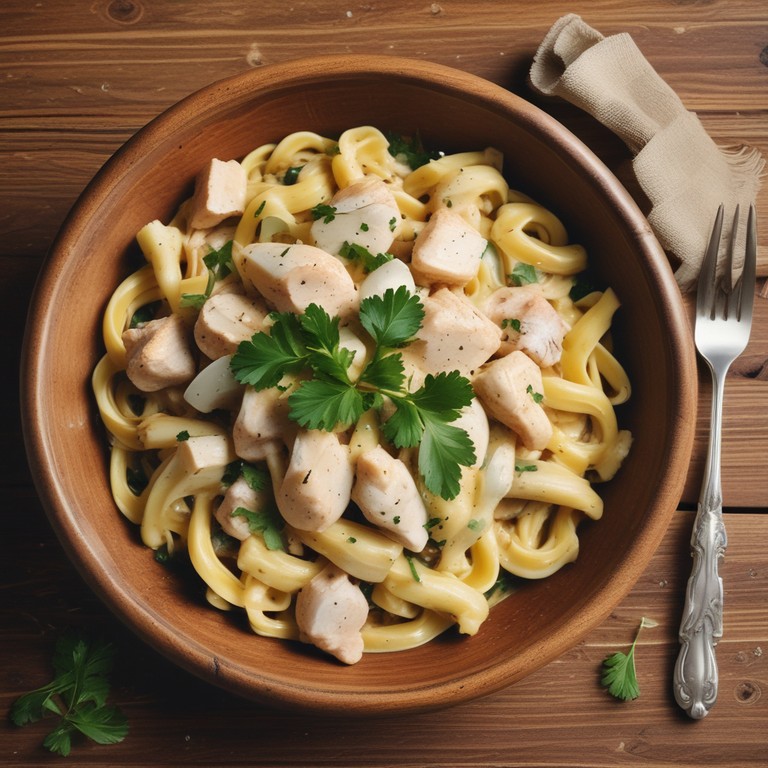 Macarrão Cremoso com Frango e Alho