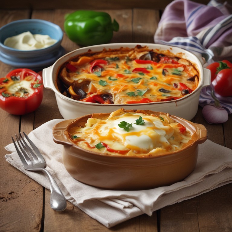 Kartoffelgratin mit Paprika, Auberginen und Schmand