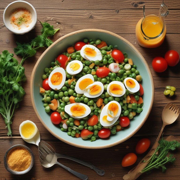 Salade de Oeufs, Petits Pois et Carottes à la Mayonnaise avec Pesto Rosso et Gouda Jeune