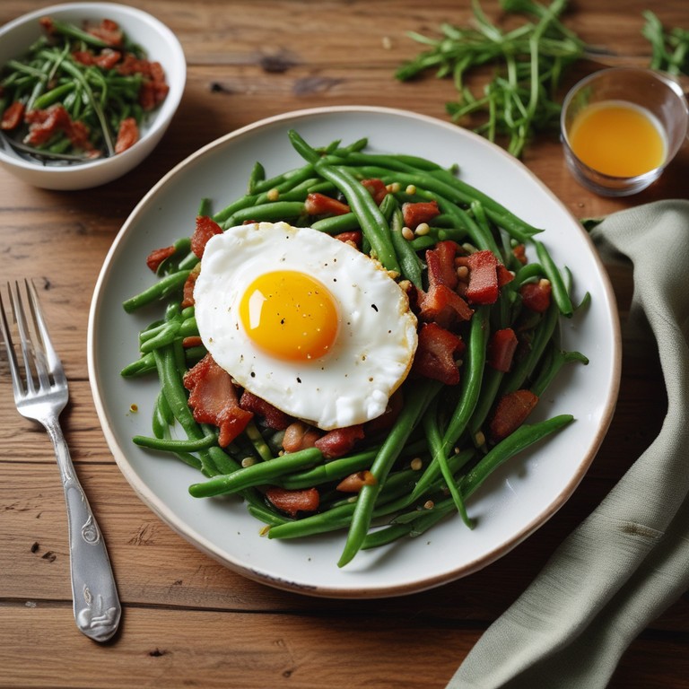 Haricots Verts Sautés aux Lardons et Œuf Parfait