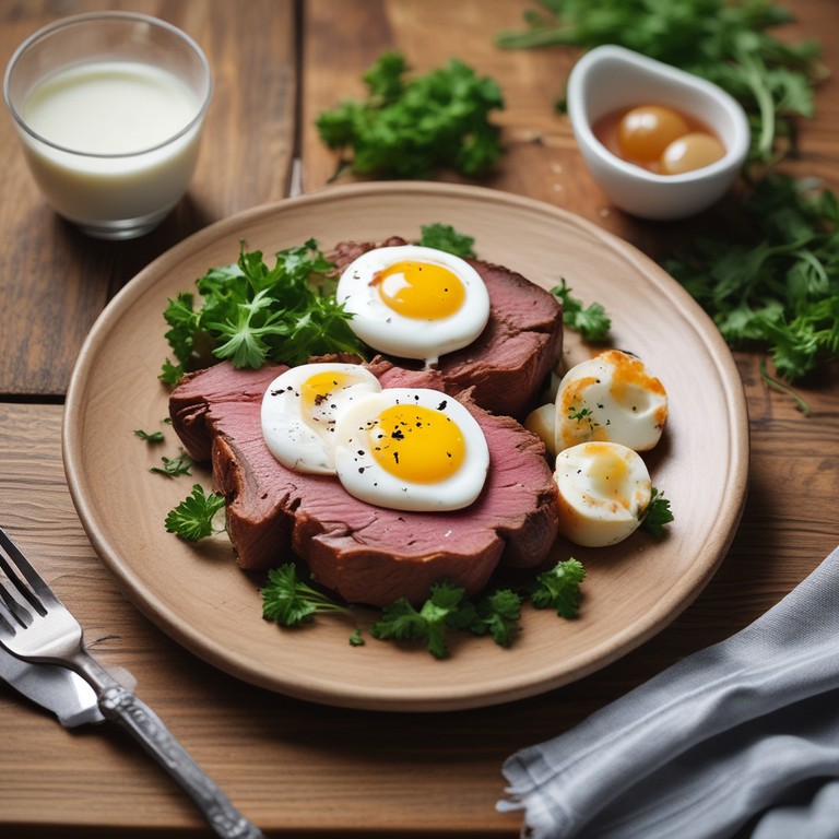 Carne Assada com Ovo e Queijo ao Iogurte